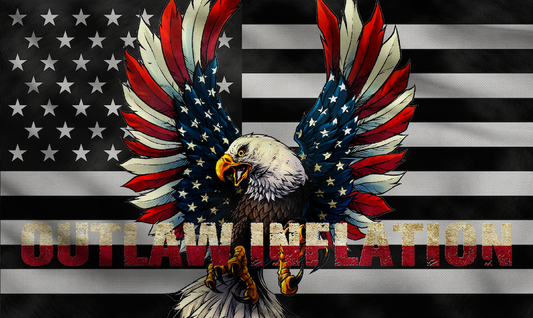 an image of a sticker with an american eagle and the text: outlaw inflation