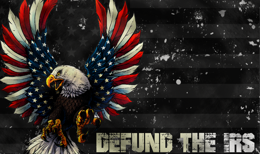 an image of a sticker with an american eagle and the text: defund the irs